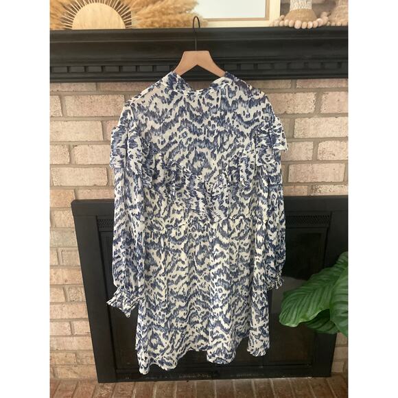 Eloquii Chiffon Tie Neck Long Sleeve Fit & Flare Dress Plus Size 20 Blue White - Picture 10 of 11